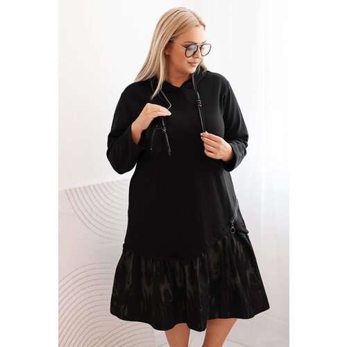 Kesi Włoski Plus Size women's cotton dress with a hood and ruffle black Cene