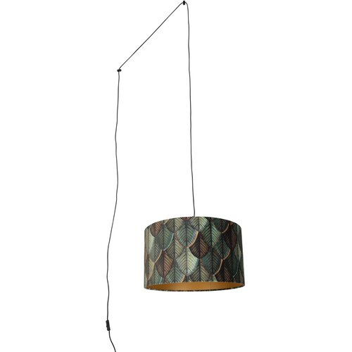 QAZQA Pendant Lamp Black with Plug and Leaf Shade with Gold Interior 35cm - Cavalux Cene