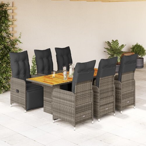 vidaXL Vrtna bistro garnitura 7-delna z blazinami siv poli ratan Cene