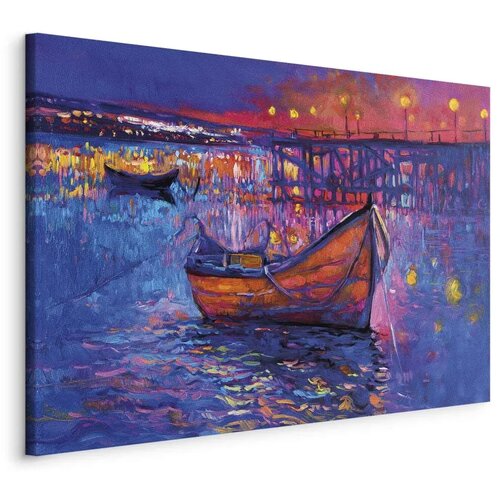  Slika - Modern impressionism - night landscape of a lake with a floating boat 120x80 Standard Cijene