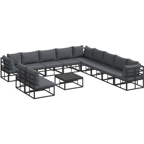  Sjedeća garnitura za vrt s jastukom 12 pcs Crna Aluminij Slike