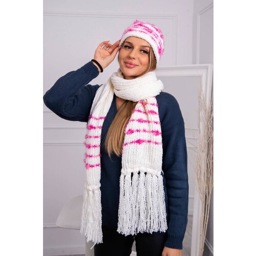 Kesi Women&amp;#039;s set with scarf Anika K304 ecru + fuchsia Slike