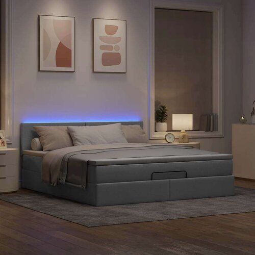 vidaXL Otomanska postelja z vzmetnico siv 160x200 cm blago Cene