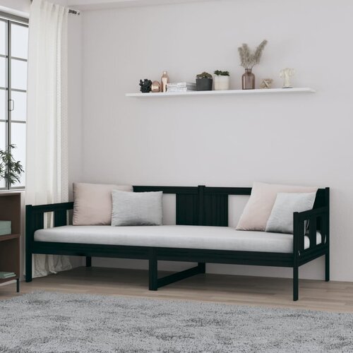 VidaXL Dnevni ležaj od masivne borovine crni 90 x 190 cm Slike