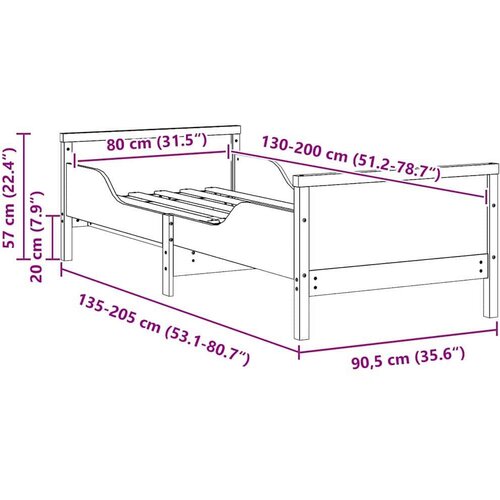  Produživi krevet za djecu Vo&amp;scaron;tano smeđa 80 x 130 / 165 / 200 cm Slike