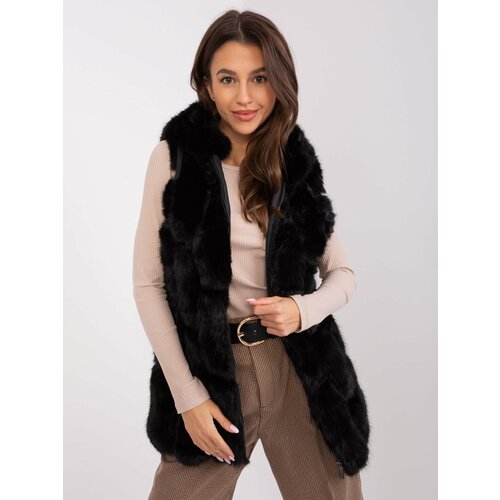 Fashion Hunters Black women's fur vest with zipper Cene