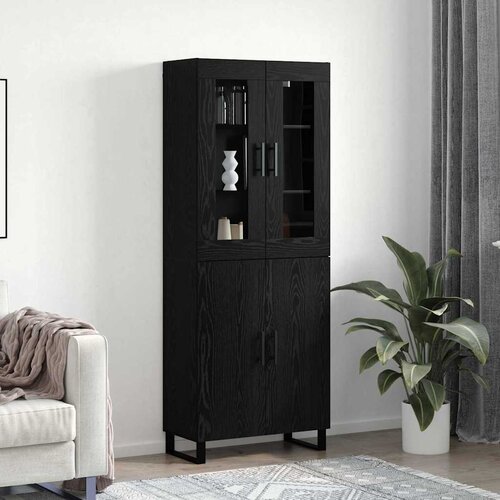 VidaXL Visok predalnik Črni hrast 69,5 x 34 x 90 cm Konstruiran les Slike