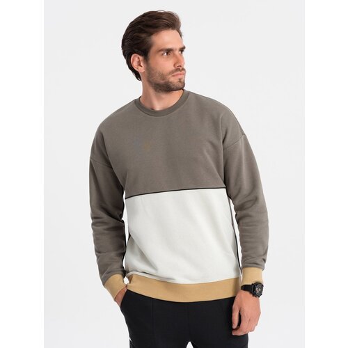 Ombre Men's OVERSIZE sweatshirt with contrasting color combination - khaki Cijene