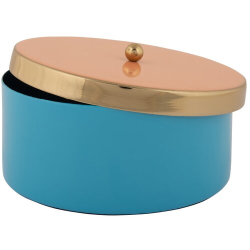 PT LIVING Modra dekorativna kovinska &amp;scaron;katla za shranjevanje &amp;oslash; 16x6 cm Double Funky &amp;ndash; Slike