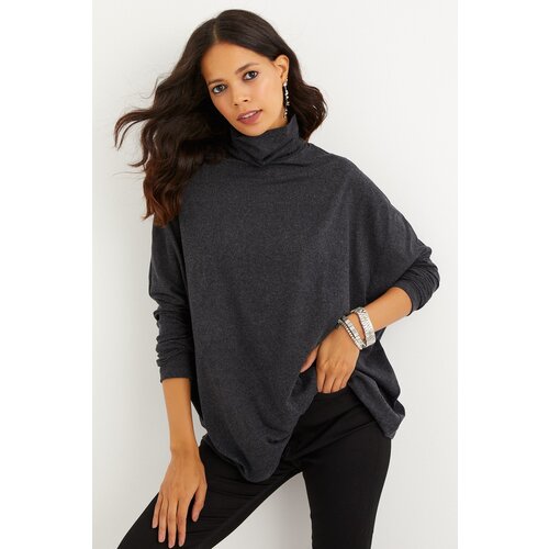 Cool & Sexy Women's Anthracite Bat Sleeve Turtleneck Blouse Cene