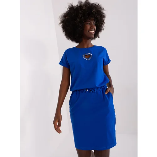 Fashion Hunters Cobalt blue sweatshirt dress with short sleeves