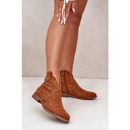 S. BARSKI Ladies Cutout Ankle Boots On Flat Heel Camel S.Barski Cene