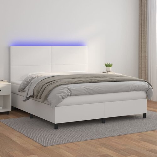 The Living Store Box spring postelja z vzmetnico LED bela 160x200cm umetno usnje - Box Spring Postelja, (21438844) Cene