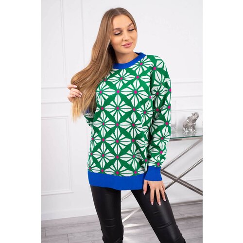 Kesi Sweater with a geometric motif in green color Cene
