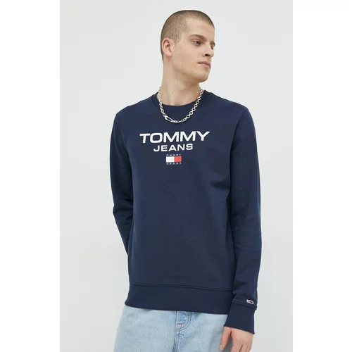 Tommy Jeans Bombažen pulover moška, mornarsko modra barva,