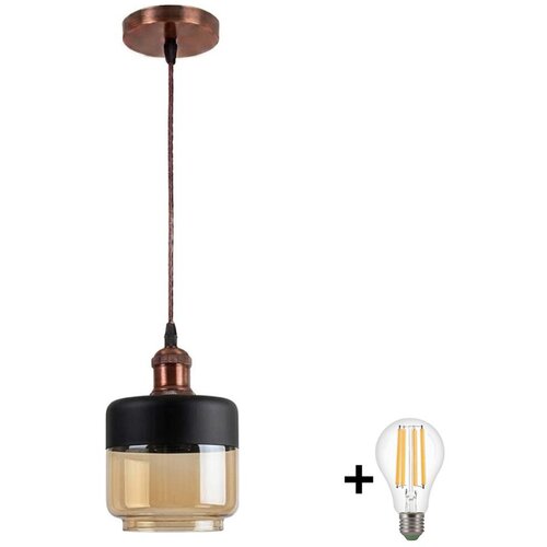  Brilagi-LED Luster na sajli R GLASS 1xE27/60W/230V &amp;Oslash; 14 cm bakar/zadimljeno bež/crna Slike