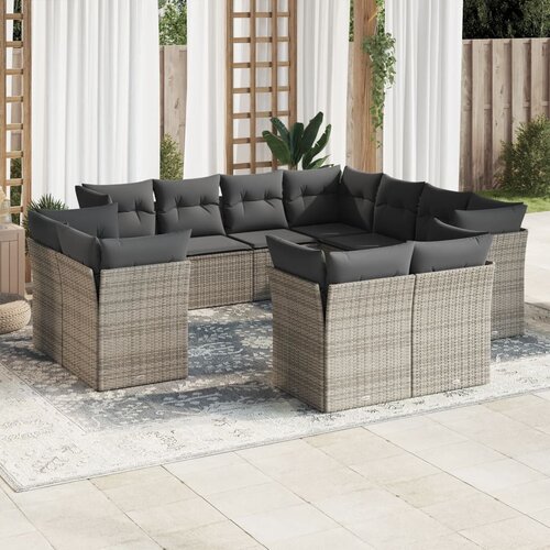 vidaXL 11-dijelni set vrtnih sofa od poliratana s jastucima sivi Cene