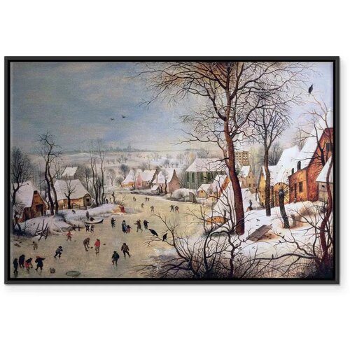  Slika - Pieter Bruegel the Elder &amp;ndash; Winter Landscape with Birdtrap 90x60 U crnom drvenom okviru Slike
