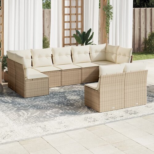 VidaXL 9-dijelni set vrtnih sofa s jastucima bež od poliratana Slike