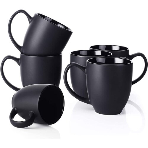 Dowan skodelice za kavo, komplet 6 črnih skodelic za kavo, keramične skodelice s prostornino 473 ml z velikimi ročaji za mo&scaron;ke in ženske, velika porcelanska skodelica za latte, (21635403) Cene