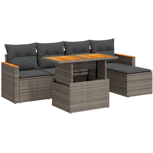 VidaXL 6-dijelni set vrtnih sofa poliratan i bagrem s jastucima sivi Slike
