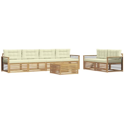 vidaXL Zunanja garnitura za sedenje 7 pcs Bela in krem Poliester, (5000280035) Cene