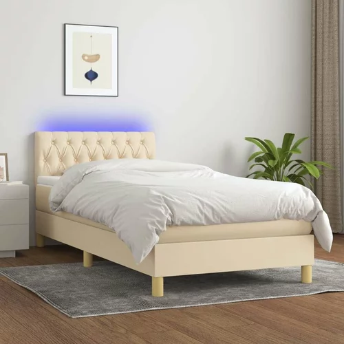  Box spring postelja z vzmetnico LED krem 90x200 cm blago, (20723662)