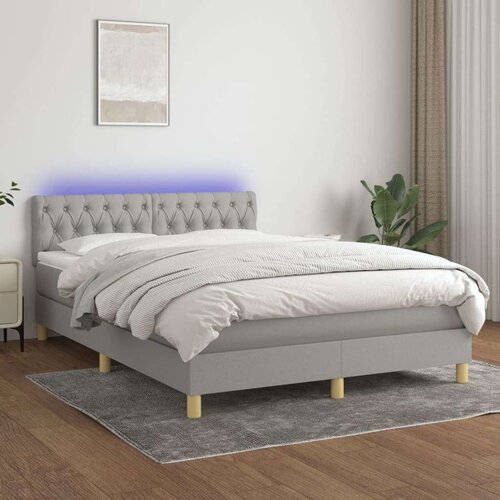  Krevet box spring s madracem LED svjetlosivi 140x200 cm tkanina Slike