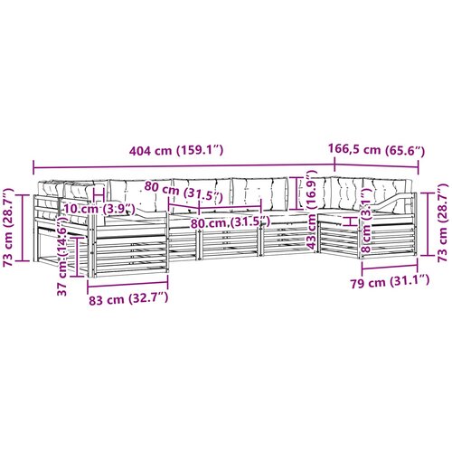  Set vanjskih sofa 7 kom. Bijela i bež Poliester 404 x 166,5 x 73cm Slike