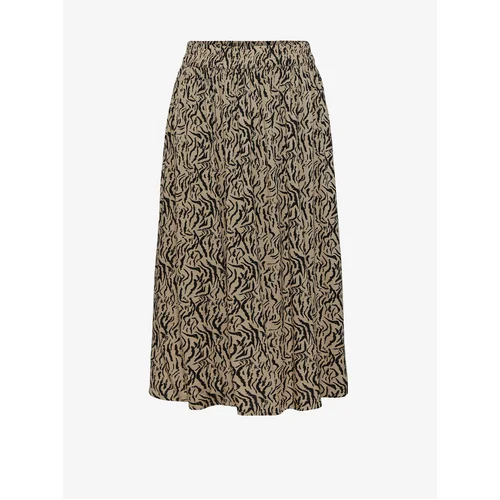 Pieces Black-brown Patterned Midi Skirt Nya - Women