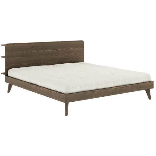 Karup Design Rjava zakonska postelja iz borovega lesa z letvenim dnom 180x200 cm Retreat - Karup Design