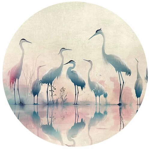  Okrugla fototapeta - Birds by the lake - herons painted in watercolours in delicate grey and pink colours 280x280 Slike