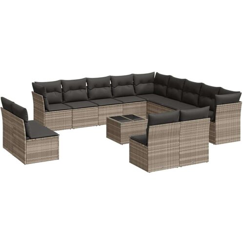  14-dijelni set vrtnih sofa poliratan s jastucima svijetlosivi Slike
