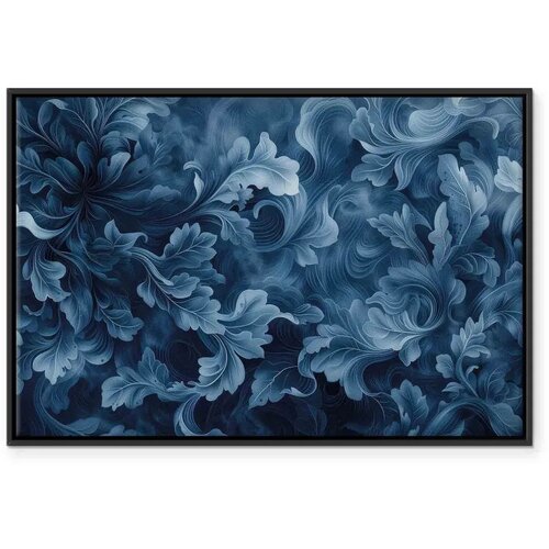  Slika - Abstract Ornaments Dark Blue Victorian Leaves 90x60 U crnom drvenom okviru Slike