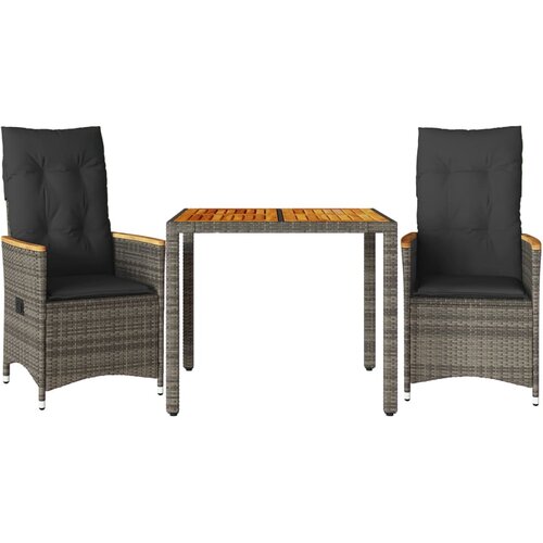  3-dijelni bistro set od poliratana s jastucima sivi Siva 90 x 90 x 75 cm Slike