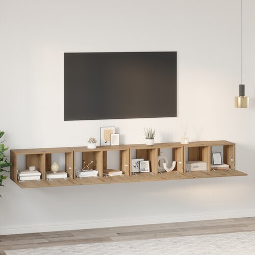 VidaXL Komplet TV omaric s shranjevanjem z vrati 4 pcs Obrtni&amp;scaron;ki hrast Slike