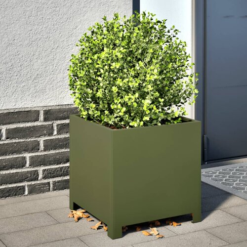 vidaXL Vrtno korito olivno zelena 40x40x40 cm jeklo Cene
