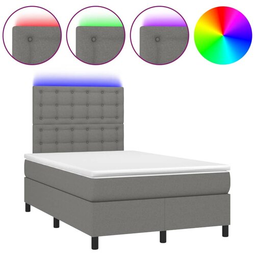 VidaXL Box spring postelja z vzmetnico LED temno siva 120x200 cm blago, (20938033) Slike