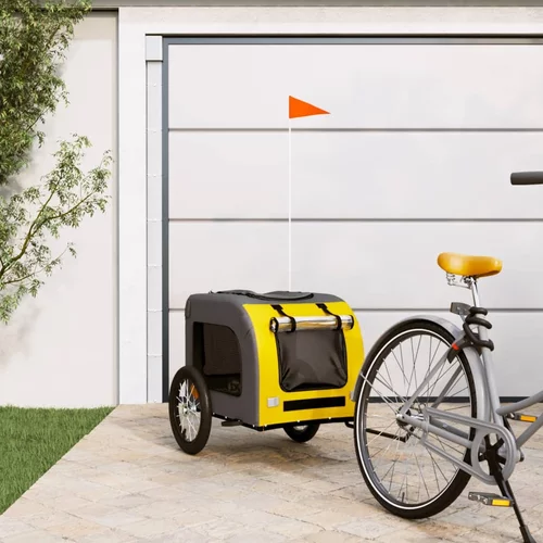 vidaXL Prikolica za bicikl za pse žuto-siva od tkanine i željeza