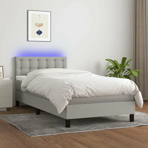  Box spring postelja z vzmetnico LED svetlo siva 90x200 cm blago, (20727231)