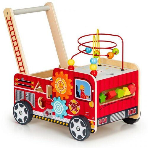 ECO TOYS Lesena izobraževalna poganjalka 2v1 s kockami 41,5x28x46 cm, gasilci Cene
