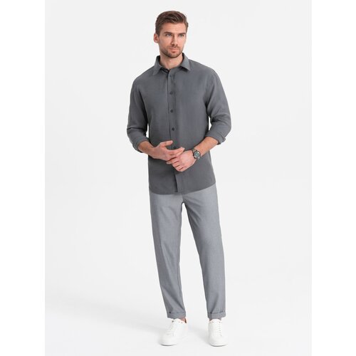 Ombre Men's chino pants with elastic waistband - gray Cene