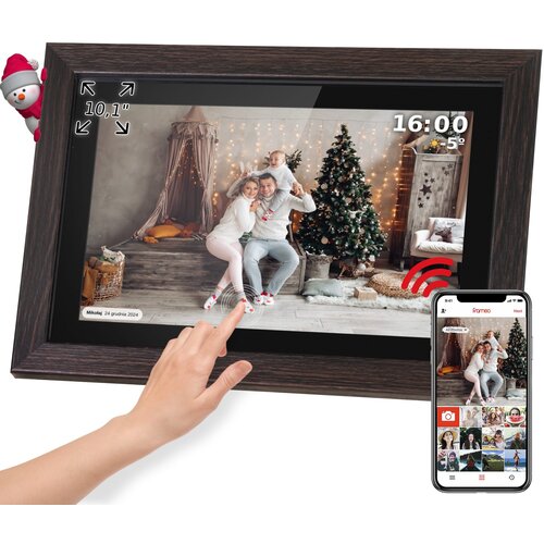 Dodirnite digitalni okvir za fotografije Frameo Wi-Fi zvučnik 10.1 &amp;#039;&amp;#039; Les + App Slike