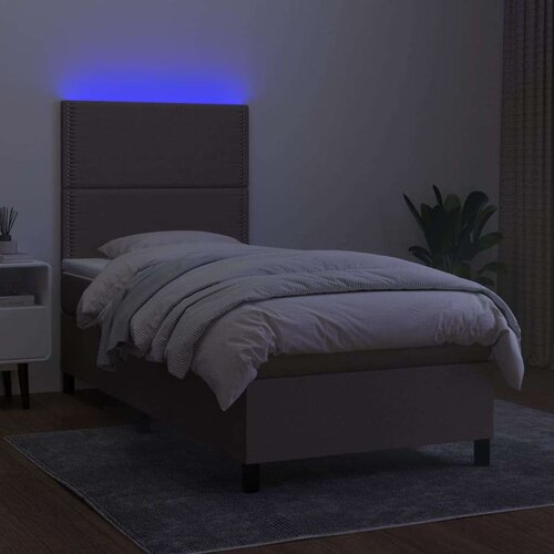  Krevet box spring s madracem LED smeđesivi 90x200 cm tkanina Slike