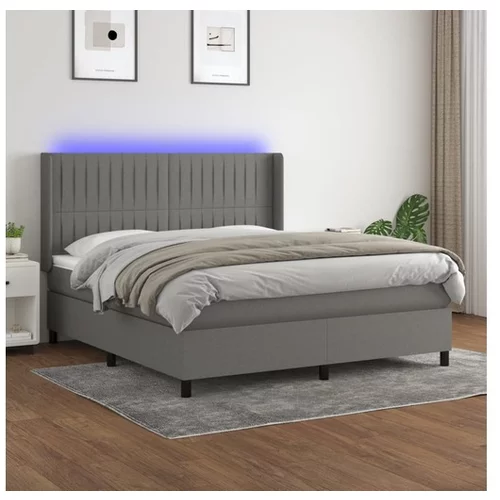 vidaXL Box spring postelja z vzmetnico LED temno siva 180x20