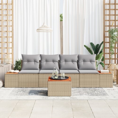 VidaXL 5 dijelni vrtni sofa set s jastučićima Bež Poli Ratan Akacija Slike