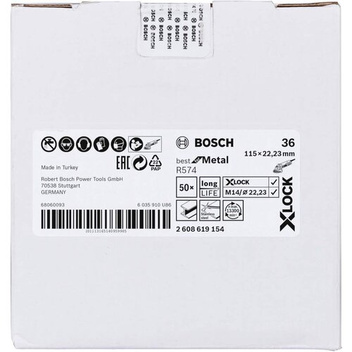 Bosch X-LOCK vlaknaste brusne ploče, &amp;Oslash;115 mm, G 36, R574, Best for Metal, 1 komad - 2608619154 Slike
