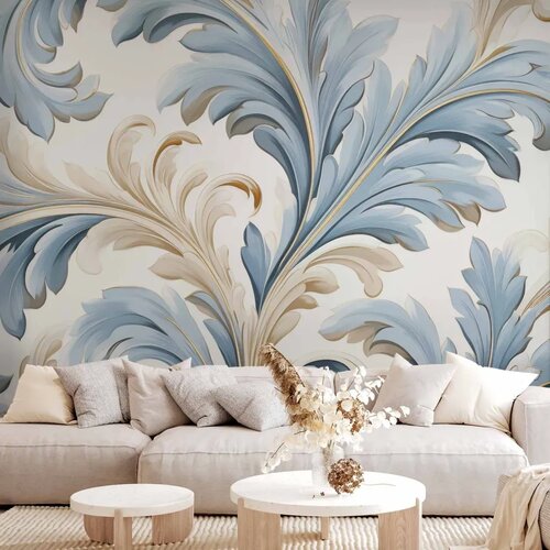  Foto tapeta - Baroque Ornaments in Light Cream-Blue Hues 450x315 Premium Cene