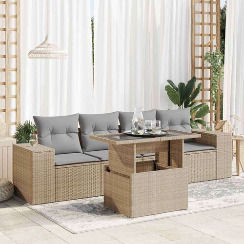 VidaXL 5-dijelni vrtni set sofa s jastucima bež od poliratana Slike
