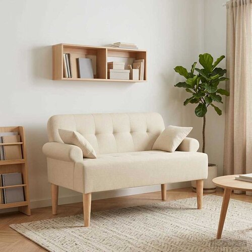 vidaXL Ljubavni kauč s gumbima Krem 120 x 65 x 79 cm Tkanina Cene
